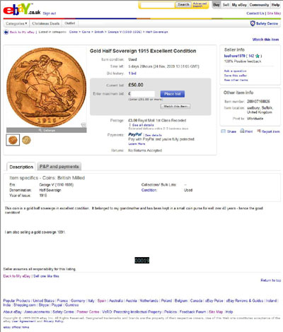 leefrere1970  eBay Listing Using our Mint Condition 1915 Half Sovereign Photographs